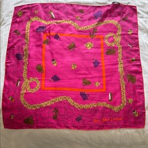 Yves Saint Laurent Hot Pink Silk Scarf with Gold Chain and Accessory Motif